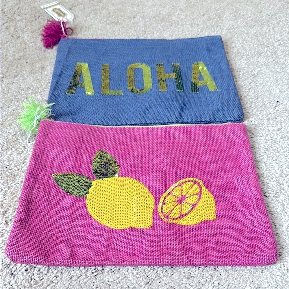 MudPie Makeup Bags Toiletries Aloha Lemons NWT Sequins